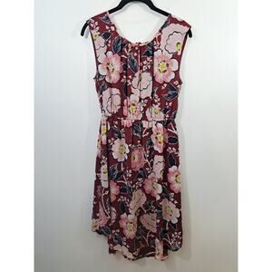 Loft Women's Pink Floral Knee-length Dress In Size Small Elastic Waist